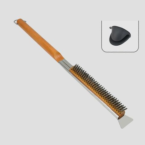 Brosse pour four à pizza avec grattoir, brosse de nettoyage pour pierre à pizza, outil de nettoyage pour barbecue avec manche en bois, accessoires pour four à pizza d'extérieur (1/5)