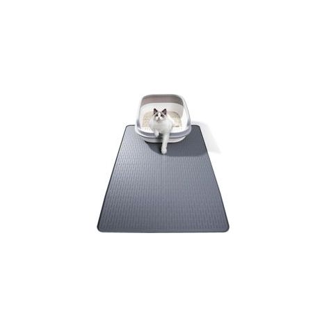 Tapis pour bac à litière – silicone imperméable avec bords surélevés – 71×50 cm – Gris (1/5)