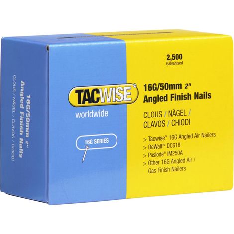 Tacwise 0772 Chiodi di Finitura Angolati Galvanizzati Tipo 16G / 50 mm, Inclinati di 20°, Confezione da 2500