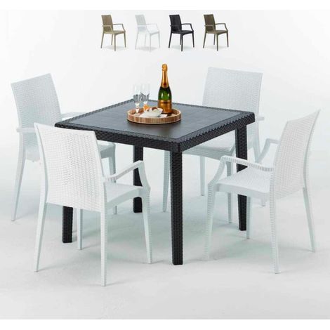 Grand Soleil – Ensemble table carrée noire 90x90cm avec 4 chaises Arm Bistrot – Résistant aux intempéries – Design Made in Italy – Pour usage public