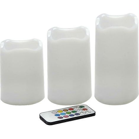 Bougies LED à minuterie et changement de couleur, alimentées par piles, avec télécommande, lot de 3, idéales pour la décoration intérieure et les fêtes. (1/5)