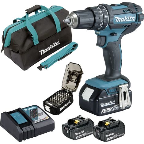 Makita DHP482RFX3 Trapano avvitatore a percussione + 3 batterie 18 V 3 Ah Li-ION + Cofanetto accessori + Borsa per il trasporto (1/5)