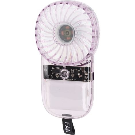 Ventilateur portable transparent et pliable avec batterie 1200 mAh rechargeable par USB, à suspendre autour du cou, idéal pour la marche, le camping et les voyages (violet). (1/5)