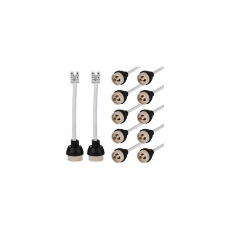 Douilles en céramique GU10 : câble en silicone de qualité 15 cm/10 mm, douille GU10, connecteur GU10 pour ampoule GU10 0-250 V, 3 A, douilles GU10 en céramique - 12 pièces (1/4)