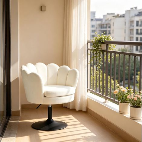 Silla giratoria de terciopelo beige con base de metal, altura regulable 61,5 x 65 x 71-83 cm (1/5)
