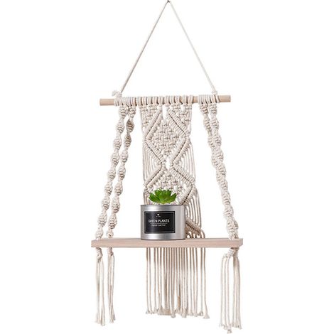 Étagère suspendue en macramé coloris écru, décoration bohème, format 30 × 50 cm (1/5)