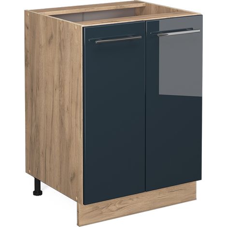Unterschrank Fame-Line, Dunkelblau Hochglanz, 60 cm ohne Arbeitsplatte, Vicco