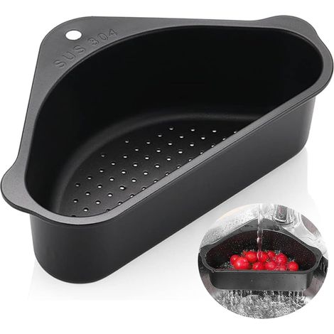 Panier égouttoir triangulaire en acier inoxydable pour évier, servant également d'égouttoir alimentaire ou de support de rangement pour la cuisine et la salle de bain (noir)