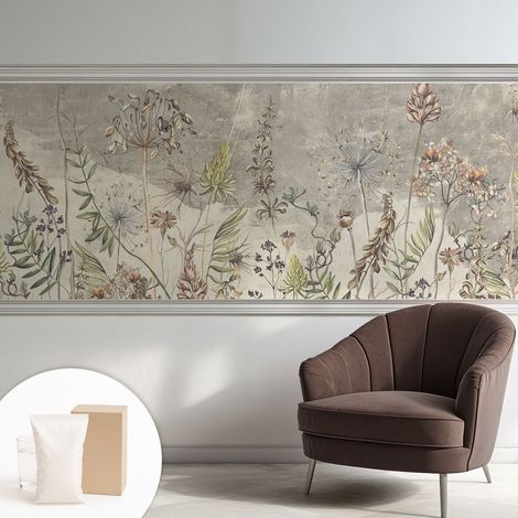 Papier peint intissé pour salon chambre à coucher peint imprimé pour mur - Colle incluse gratuite Plantes des champs 250x104 cm (1/5)