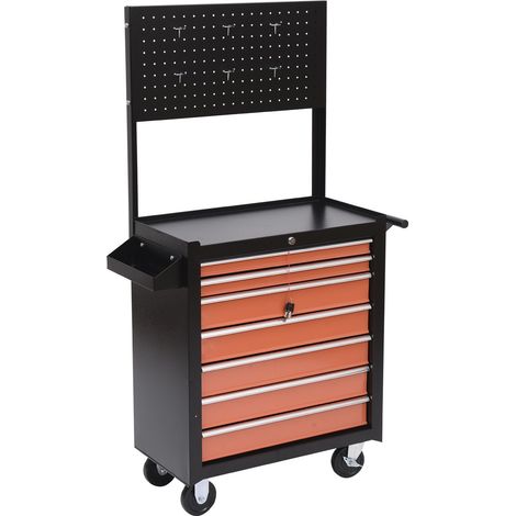 easycomfort carrello porta utensili attrezzi attrezzatura con cassettiera 61.5 x 33 x 76cm nero e arancione (1/5)