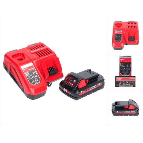 Milwaukee M18 NRG-301 Akku Starter Set High Output 18 V 3,0 Ah / 3000 mAh Li-Ion Akku ( 4932471069 ) + M12-18FC Ladegerät ( 4932451079 )