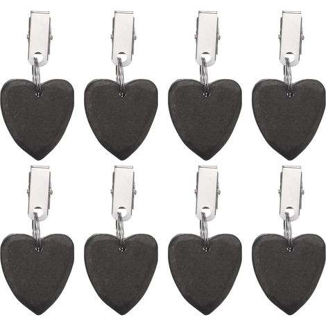 6 pesas de mármol negro en forma de corazón – 4×4 cm – clips de metal – para exteriores/fiestas/picnics/jardín – decoración de mesa – (1/5)