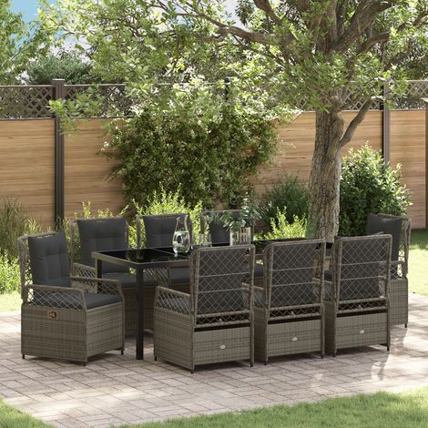 vidaXL Ensemble de salle à manger pour jardin 9 pc Gris polyrotin (1/5)