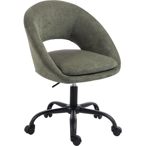 Chaise bureau ergonomique en chenille - 59x60x79-89 cm, vert foncé - Hauteur réglable, accoudoirs intégrés et pivotant 360° - Pour bureau, coiffeuse - Design confortable (1/5)