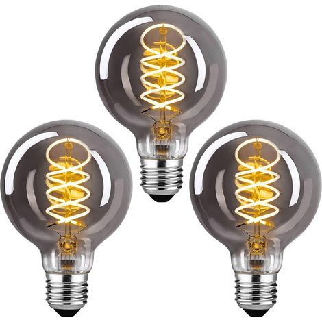 Ampoule LED E27 Vintage, Ampoule E27 Vintage Dimmable 4W G95Ampoule Vintage E27 Blanc Chaud 2700K, Ampoule LED Vintage Idéal Pour Suspension, Lampe de Table, Applique - Enfumé - 3 paquets (1/5)