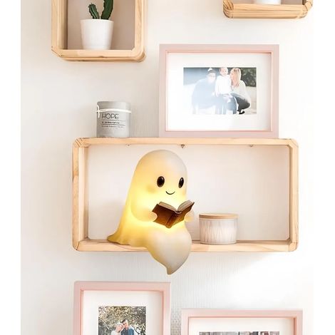 Lampada notturna a forma di fantasma, graziosa lampada da lettura a forma di fantasma, decorativa, luce notturna a LED 3D, adatta per camera da letto, feste, libreria (dimensioni ridotte 15 cm)