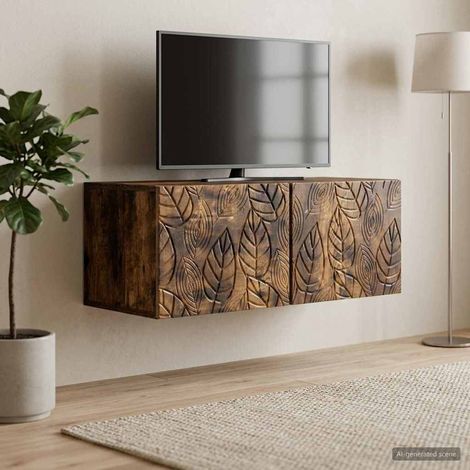 Meuble TV mural 2 portes en bois d’ingénierie chêne fumé 59,5 x 31 x 30 cm, 10.8kg - PANGIVO (1/5)