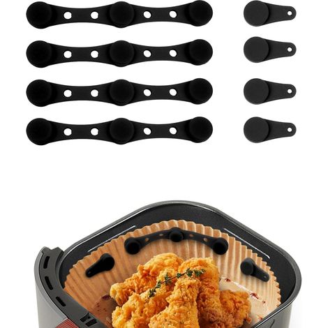 Lot de 8 clips magnétiques en silicone pour friteuse à air, accessoires de friteuse à air résistant à la chaleur, boucle de sécurité sécurise les doublures en parchemin empêchant le papier de（Noir）