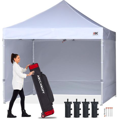 Pop-Up Pavilion Festival Sunshade avec 4 Panneaux latéraux Série Commerciale 3x3M, Blanc