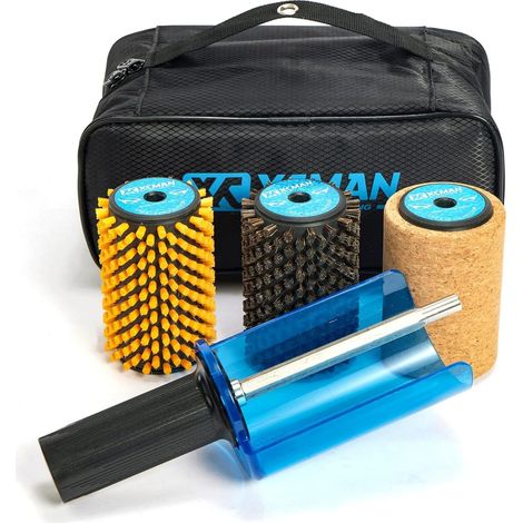 Ensemble de brosses rotatives pour Ski, Manche avec axe et 3 brosses : Nylon, CRIN de Cheval, Laiton/liège (1/5)