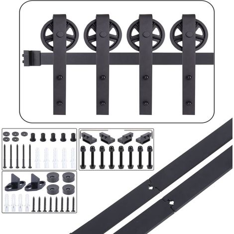 8FT/244CM Systeme Porte Coulissante,Quincailleri Kit de Rail pour Porte Double Coulissante, Ensemble Industriel pour Porte Coulissante Interieur