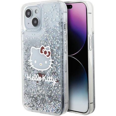 Hello Kitty HKHCP14SLIKHET iPhone 14 / 15 / 13 6.1" custodia rigida argento/argento Glitter liquido Ciondoli Testa di Kitty (1/5)