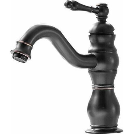 Robinet de lavabo Robinet de salle de bain rétro chaud et froid en cuivre, noir,modèles inférieurs (1/4)