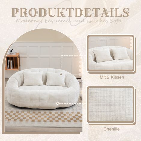 Pouf poire à dossier haut, fauteuil lounge moelleux et robuste, canapé relax pour adultes et enfants, usage intérieur/extérieur, siège d'appoint confortable en tissu chenille beige. (1/5)