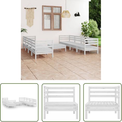 The Living Store Salon de jardin 9 pcs Blanc Bois de pin massif - Salon De Jardin - Mobilier De Jardin - Set De Salon De Jardin - Meubles En Bois - Bois De Pin (1/5)