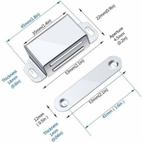 Aimants loqueteaux magnétiques, 10 kg loqueteau de porte magnétique et 32 vis, 304 Acier inox, loqueteaux magnétiques aimanté pour fermeture de porte meuble/armoire/placard (paquet de 8), (1/3)