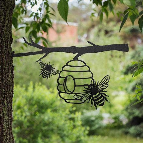 Décoration de jardin en métal en forme de silhouette de ruche pour arbres – Élément décoratif fantaisiste pour arbres, jardinières et clôtures (1/5)