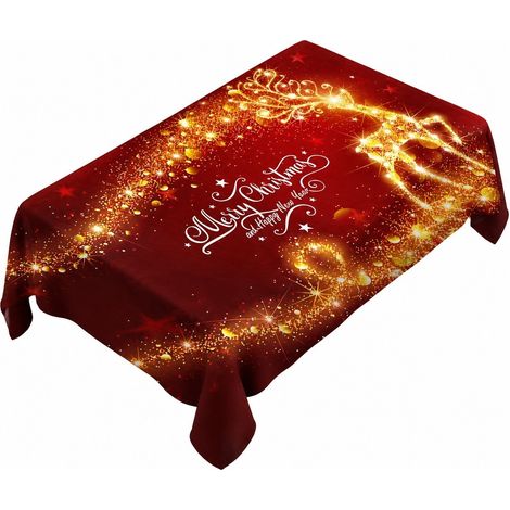 Nappe de Noël rectangulaire en polyester imperméable rouge décorative pour les fêtes, 160 x 100 cm - 7 (1/4)