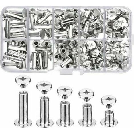 Vis de reliure en métal 80 pcs – Acier au carbone nickelé – 5 tailles (6-18mm) – Diamètre 5mm – Pour décoration cuir et scrapbooking (1/5)