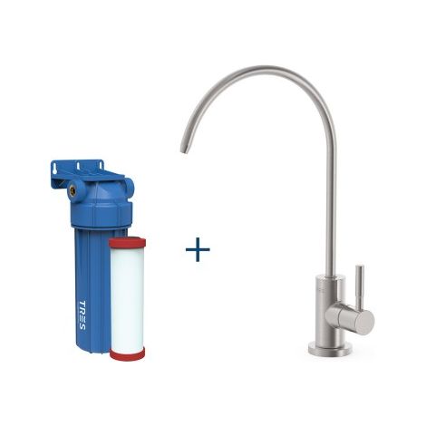 Robinet de cuisine à une voie pour eau filtrée Acier - TRES 23050402 (1/2)