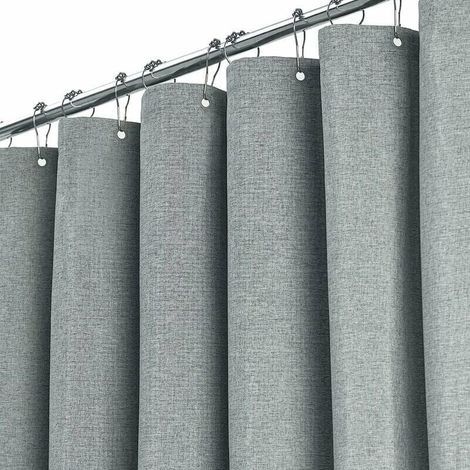 Rideau de douche extra long 180 x 240 cm, grand rideau de douche en tissu texturé en lin avec 12 crochets en plastique, grands rideaux de douche en tissu polyester classique pour salle de bain, (1/5)