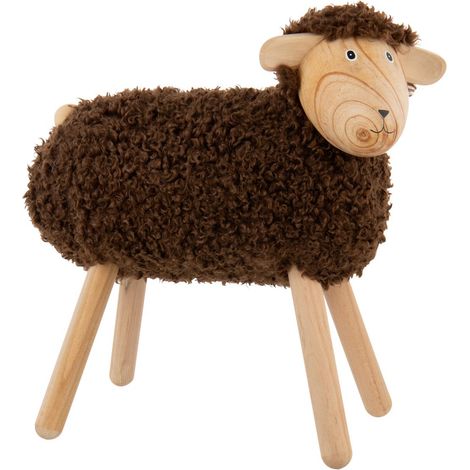 Statuette Mouton en Bois "Chalet" 45cm Marron Foncé