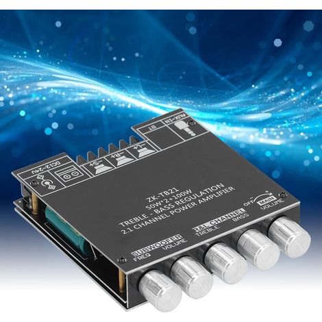 Carte d'amplificateur de subwoofer Bluetooth 5.0 ZK-TB21 TPA3116D2, carte d'amplificateur audio stéréo 2.1 canaux 50W x 2 + 100W. (1/5)