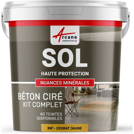 Béton ciré sol en kit, primaire et vernis de finition inclus - 2 m² (en 2 couches) Cédrat Jaune - ARCANE INDUSTRIES
