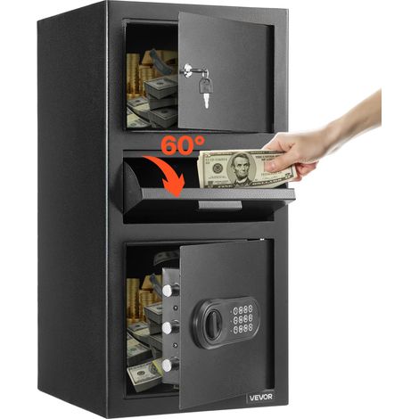 VEVOR Coffre-For de Depot Grande Capacite de 102 L, Coffre-Fort de Securite Electronique 3 Niveaux, avec Fente Frontale, Clavier Numerique et Cles de Rechange, pour Especes, Bijoux, Documents, Noir