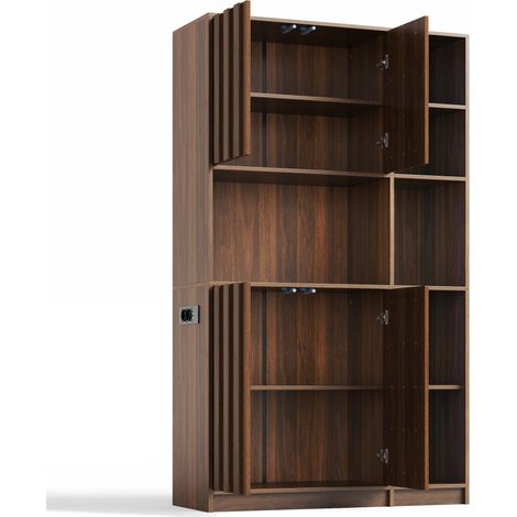 Mobile dispensa cucina alto in MDF colore noce con LED e prese integrate 105 x 40 x 180 cm (1/5)