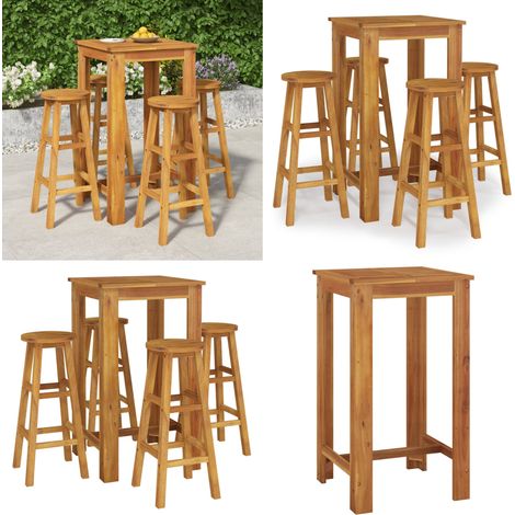 Mesa y taburetes altos de jardín 5 pzas madera maciza acacia - Sillas de jardín - Mesa y sillas