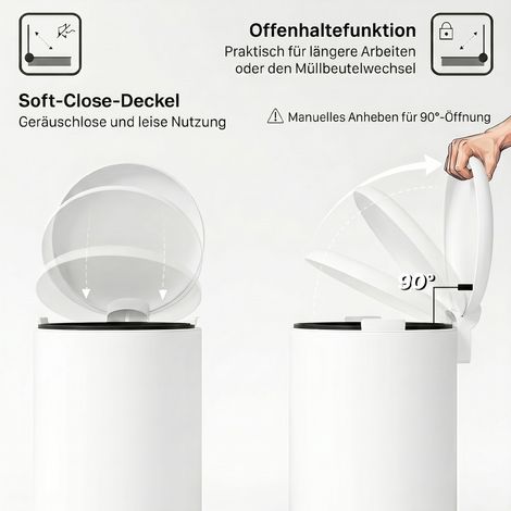 Poubelle 30L, poubelle à pédale, couvercle verrouillable, résistant aux taches, blanc crème (1/4)
