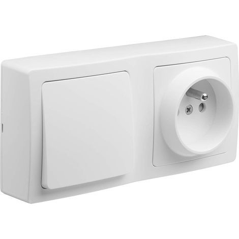 Interrupteur va-et-vient + prise de courant – Combinaison idéale pour les rénovations – Installation facile – Montage en surface (horizontal ou vertical) – Blanc – 146 x 86 x 39,6 mm (1/5)