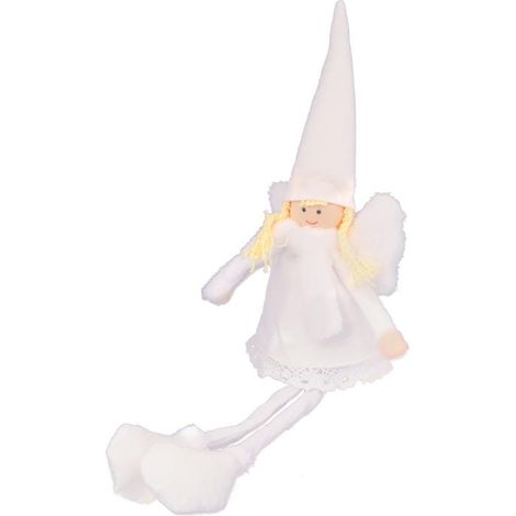 Ángel de peluche sentado con piernas largas, blanco, altura 38 cm. (1/2)