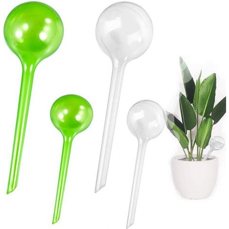 Confezione da 4 palline per irrigazione delle piante, palline grandi per irrigazione delle piante, 26 x 8 cm, palline per irrigazione delle piante, per uso interno ed esterno, verde + trasparente