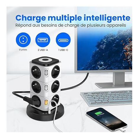 ACROPAQ Cable Box with Power Strip - Cable Box (30 x 14 x 14 cm) with 5 Sockets, USB-C PD (1/4)