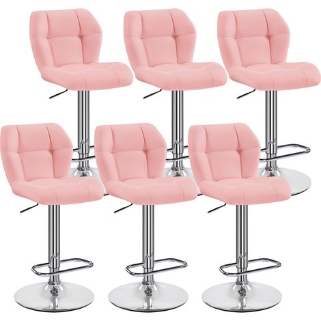 Yaheetech Lot de 6 Tabourets de Bar Réglables en Hauteur Modernes,Chaises de Bar en Similicuir et Métal,Tabouret Haut Capacité de Charge Maximale 136 kg,44 × 50,5 × 89 cm Rose