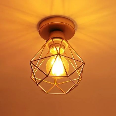 E27 Plafonnier en Cage Moderne Or Lampe Plafonnier Industrielle Métal Style Edison pour Couloir Salon Chambre (1/4)