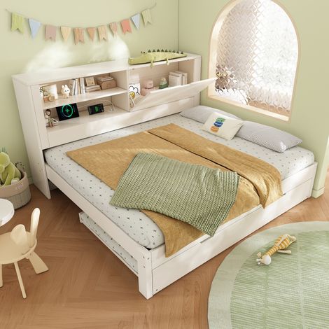 Cama doble sofá con almacenamiento y USB blanco OKMYHOME (1/4)