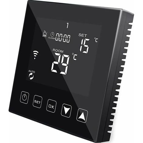 Thermostat Intelligent WiFi Noir pour Chauffage de l'eau par Le Sol 3A Compatible avec Alexa Echo/Google Assistant/Tuya, Thermostat d'ambiance Connecté programmable Eau Chaude Filaire
